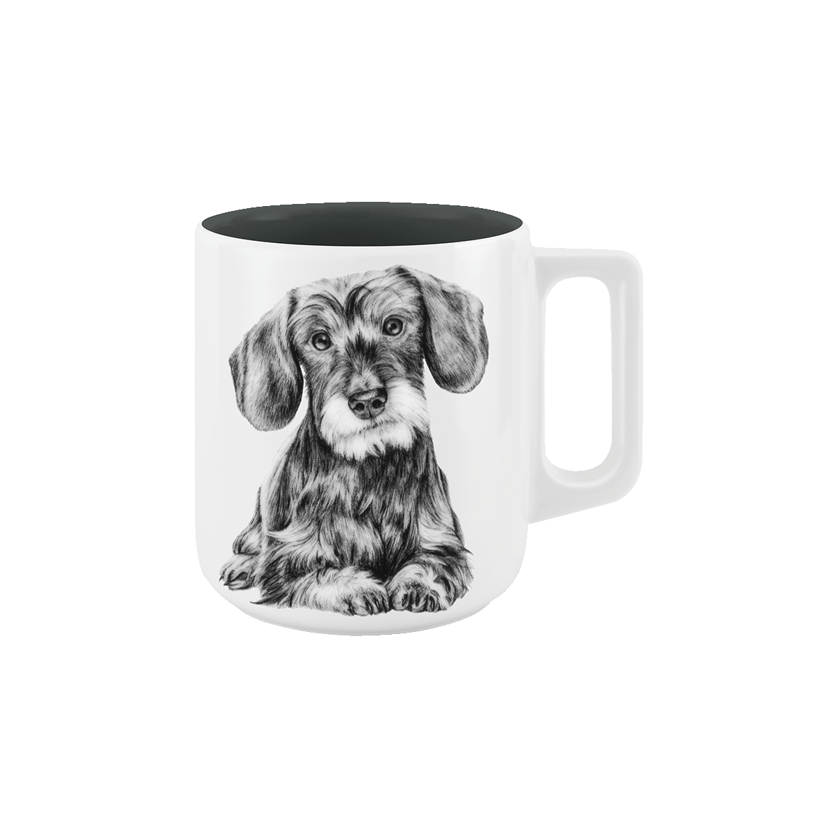 becher mit henkel . innen farbig . dackel .