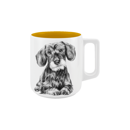 becher mit henkel . innen farbig . dackel .