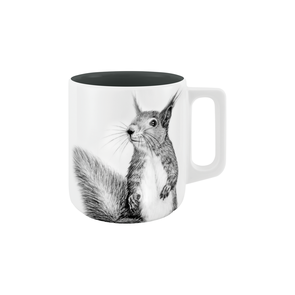 becher mit henkel . innen farbig . eichhörnchen .