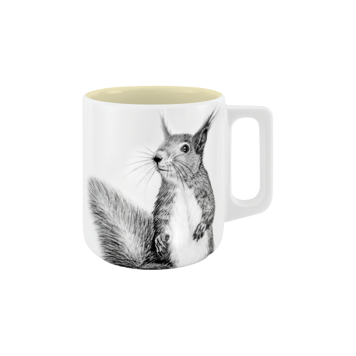 becher mit henkel . innen farbig . eichhörnchen .
