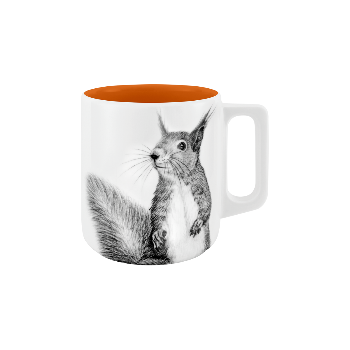 becher mit henkel . innen farbig . eichhörnchen .