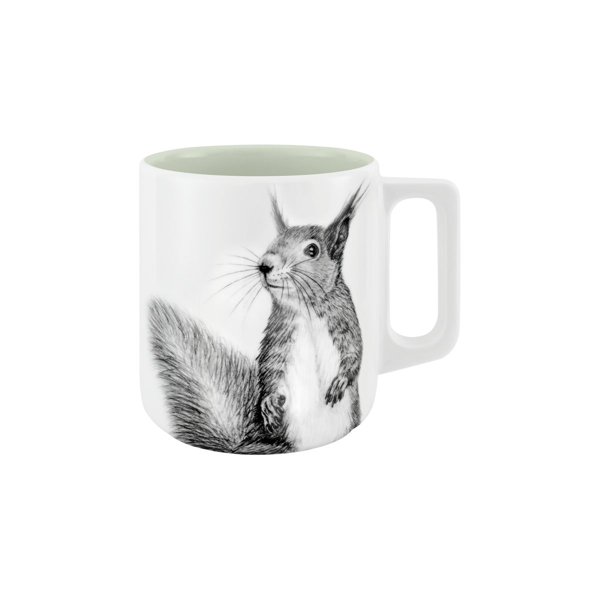becher mit henkel . innen farbig . eichhörnchen .