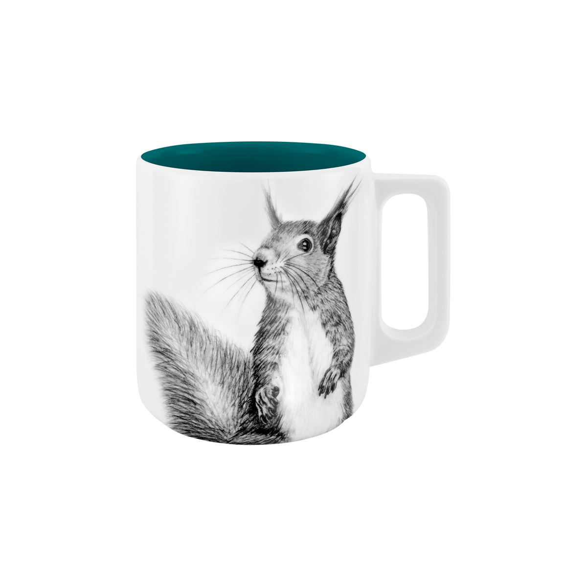 becher mit henkel . innen farbig . eichhörnchen .