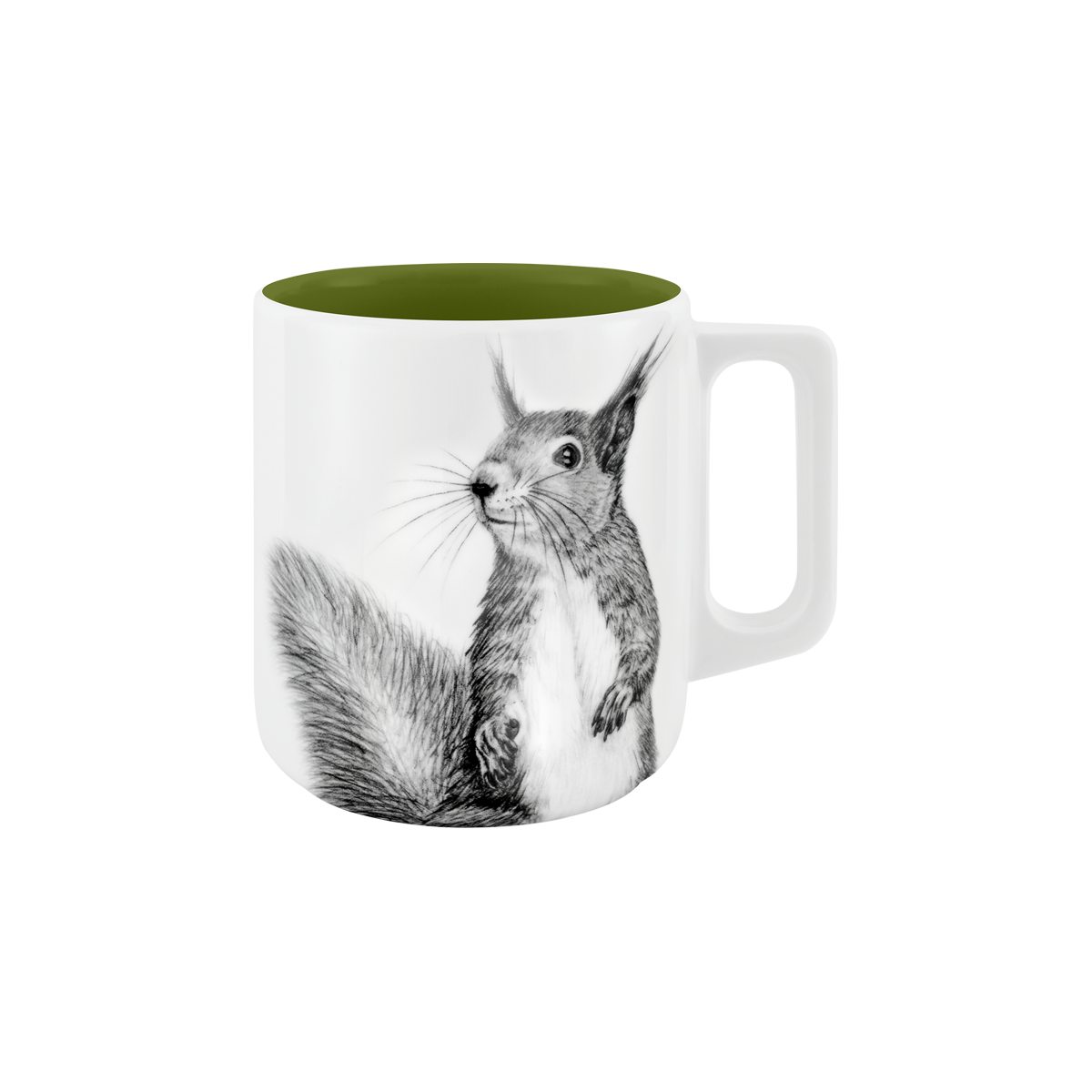 becher mit henkel . innen farbig . eichhörnchen .