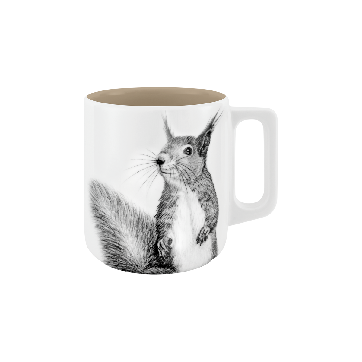 becher mit henkel . innen farbig . eichhörnchen .