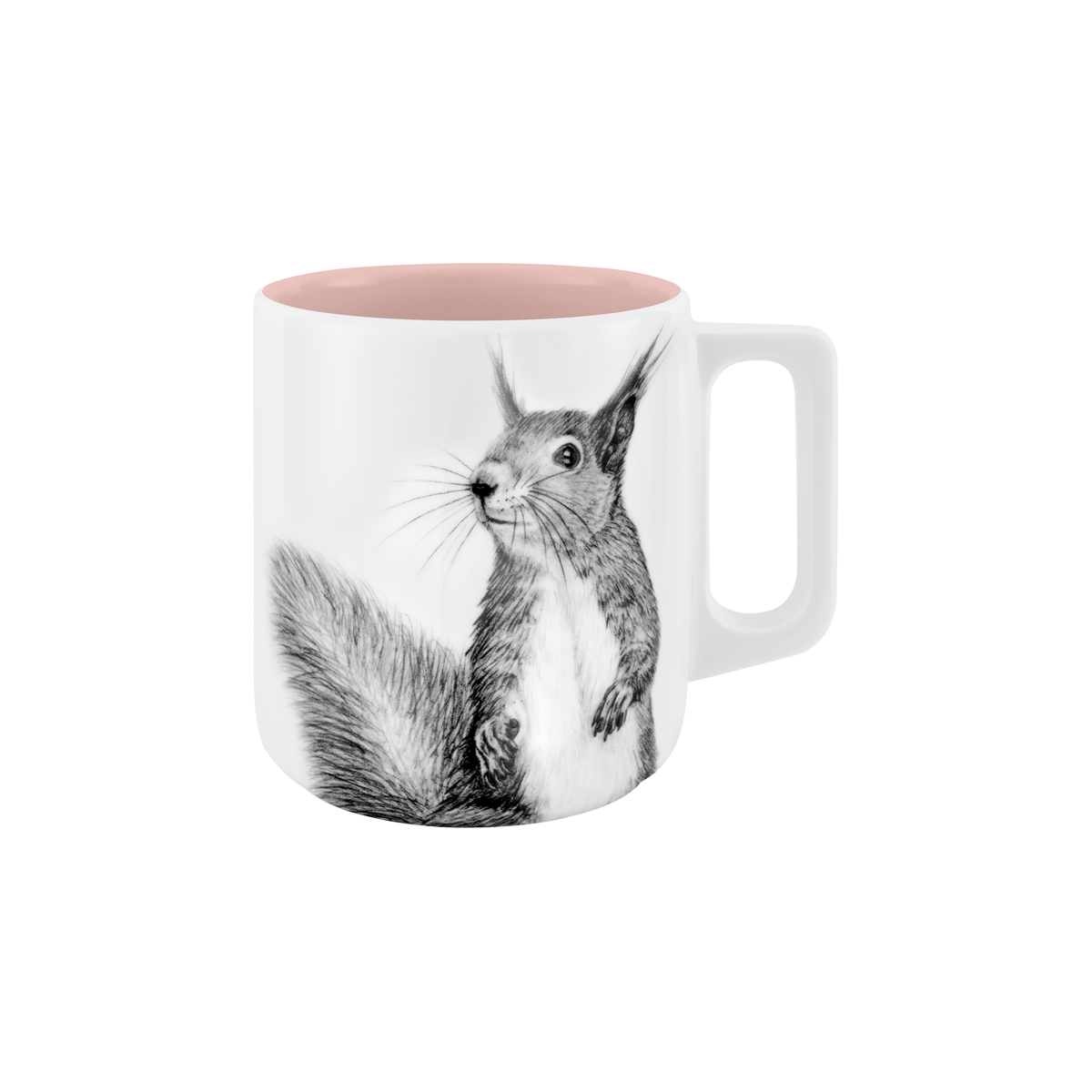becher mit henkel . innen farbig . eichhörnchen .