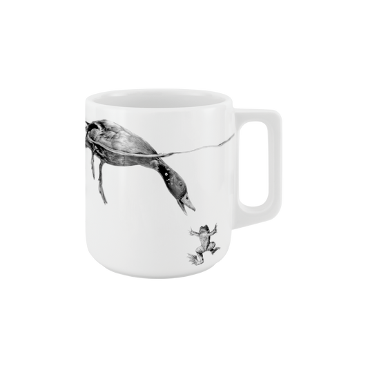 becher mit henkel . ente grüßt frosch .