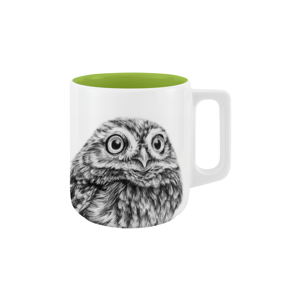becher mit henkel . innen farbig . eule .