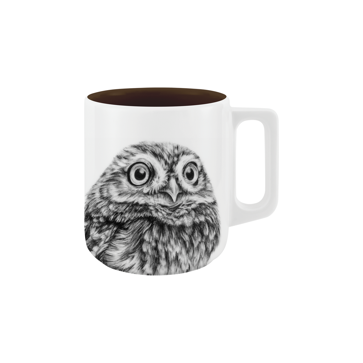 becher mit henkel . innen farbig . eule .