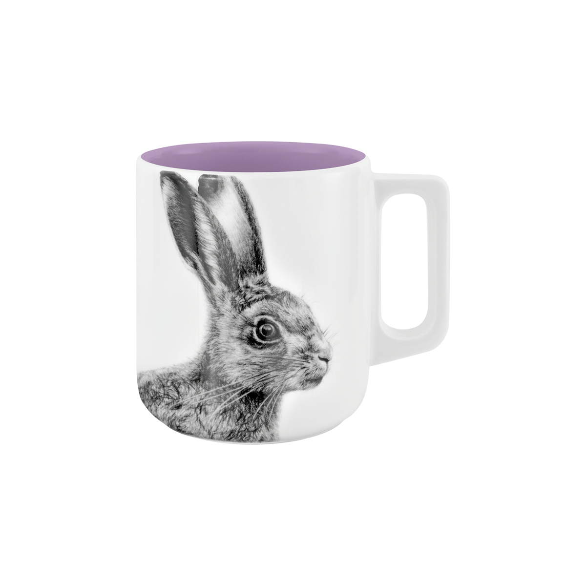 becher mit henkel . innen farbig . hase .