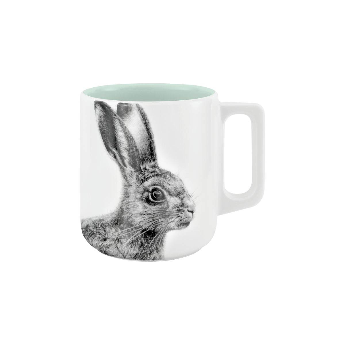 becher mit henkel . innen farbig . hase .