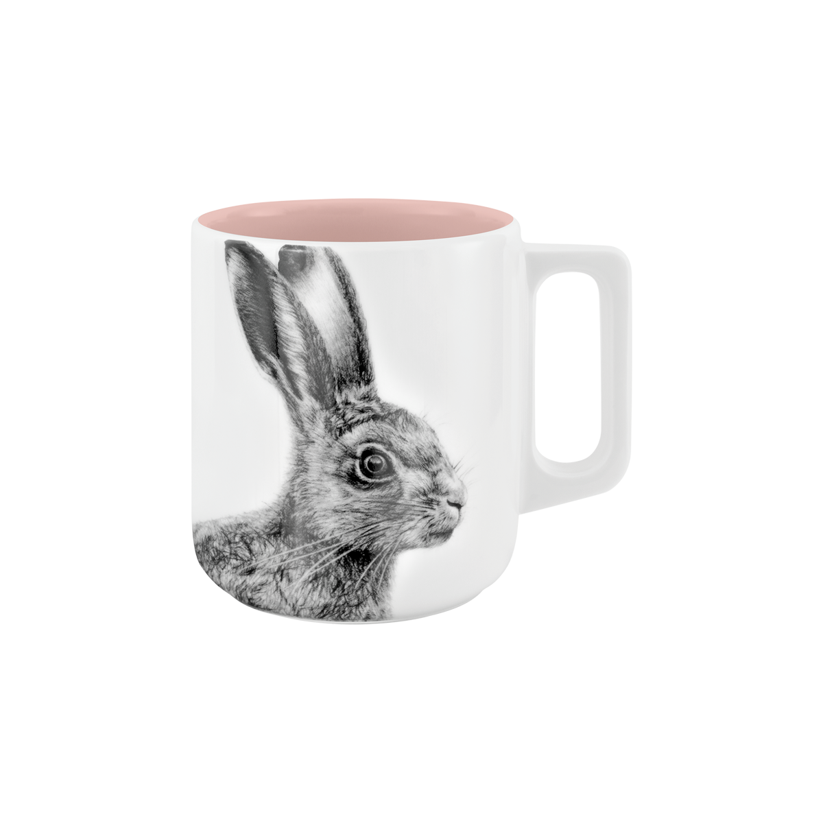 becher mit henkel . innen farbig . hase .
