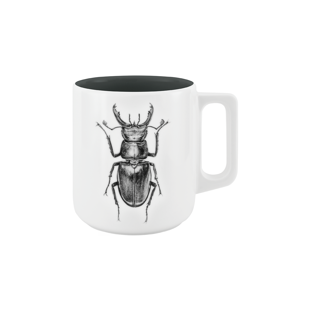 becher mit henkel . innen farbig . hirschkäfer .