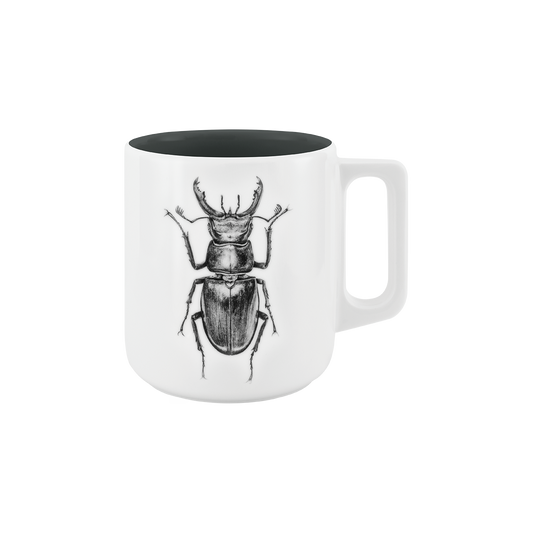 becher mit henkel . innen farbig . hirschkäfer .