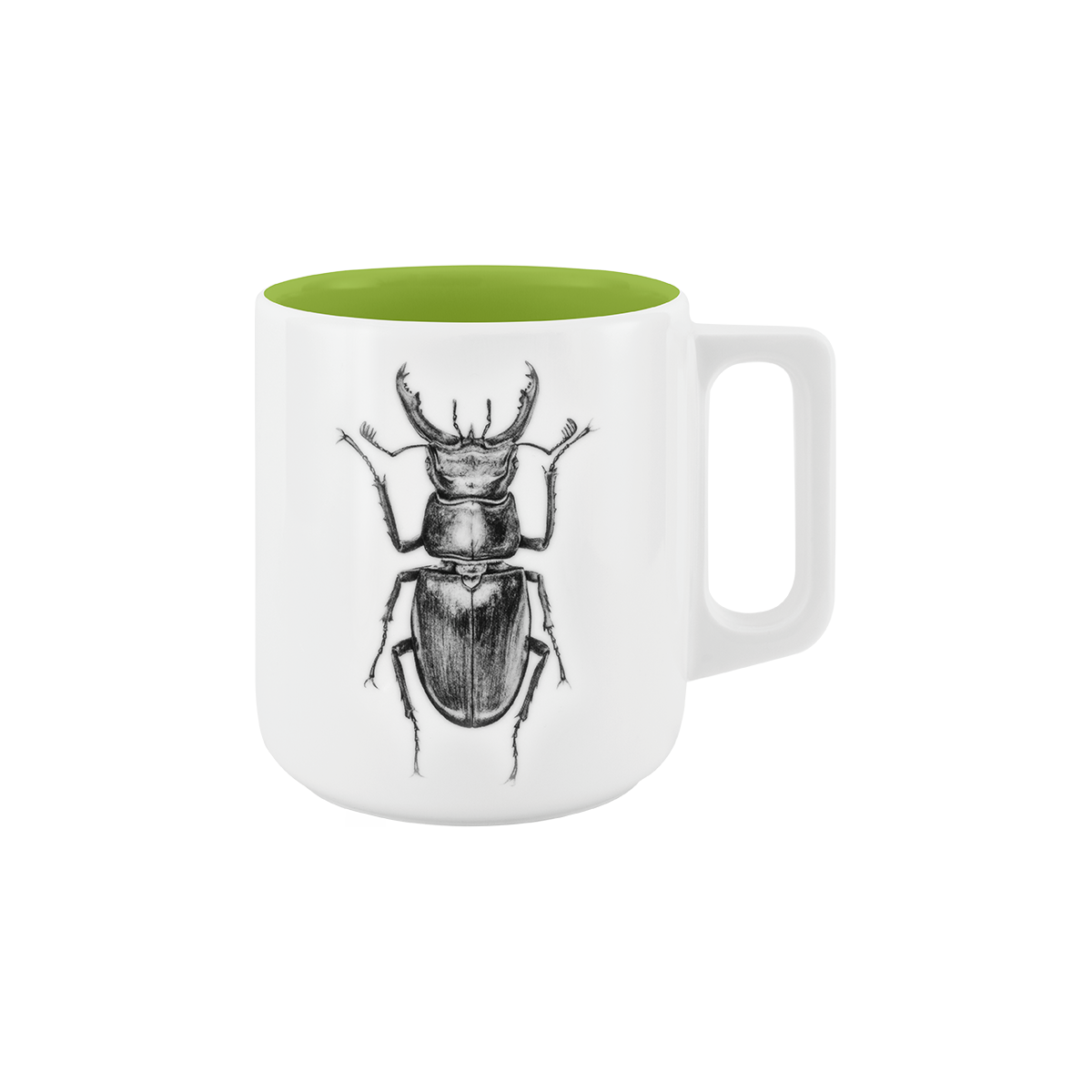 becher mit henkel . innen farbig . hirschkäfer .