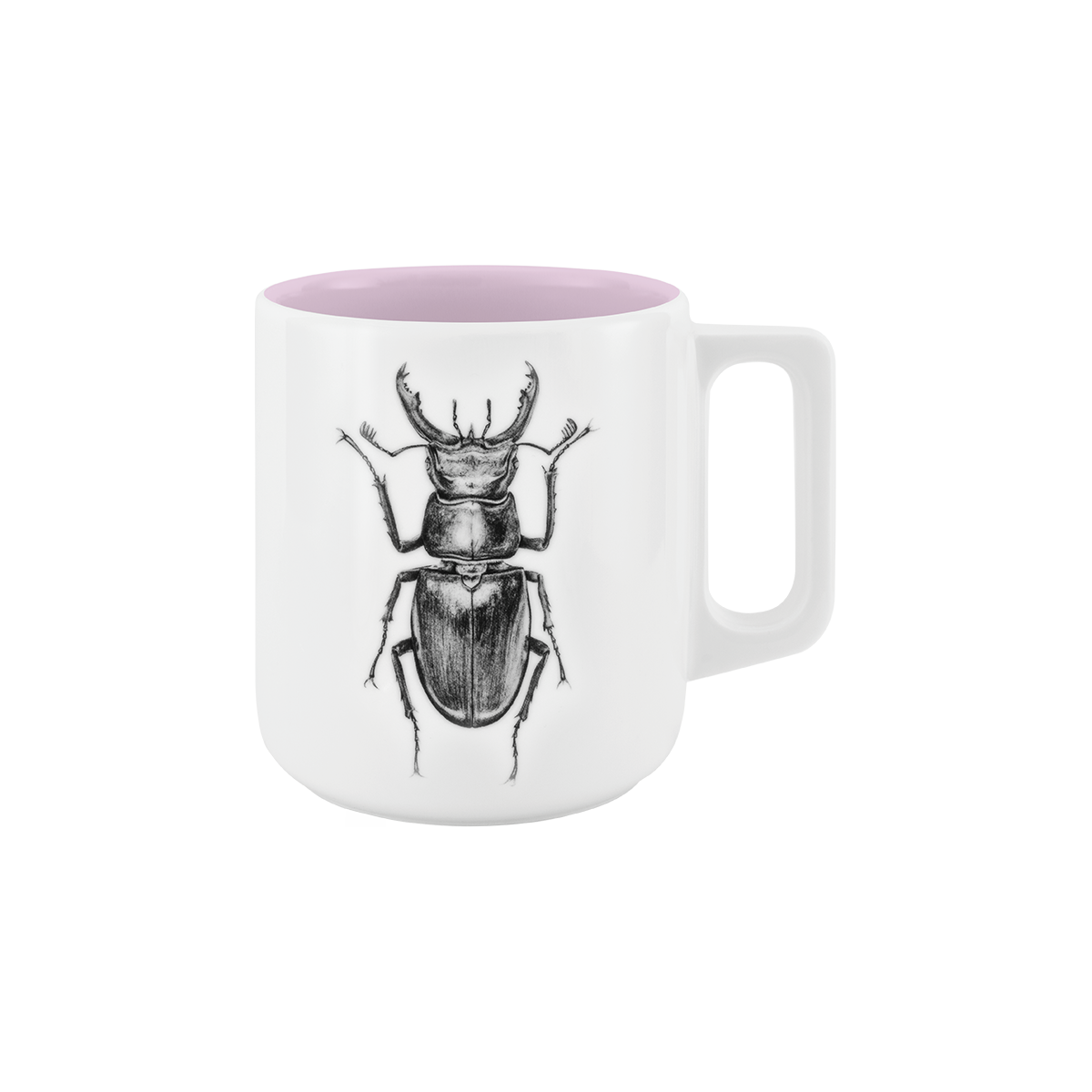 becher mit henkel . innen farbig . hirschkäfer .