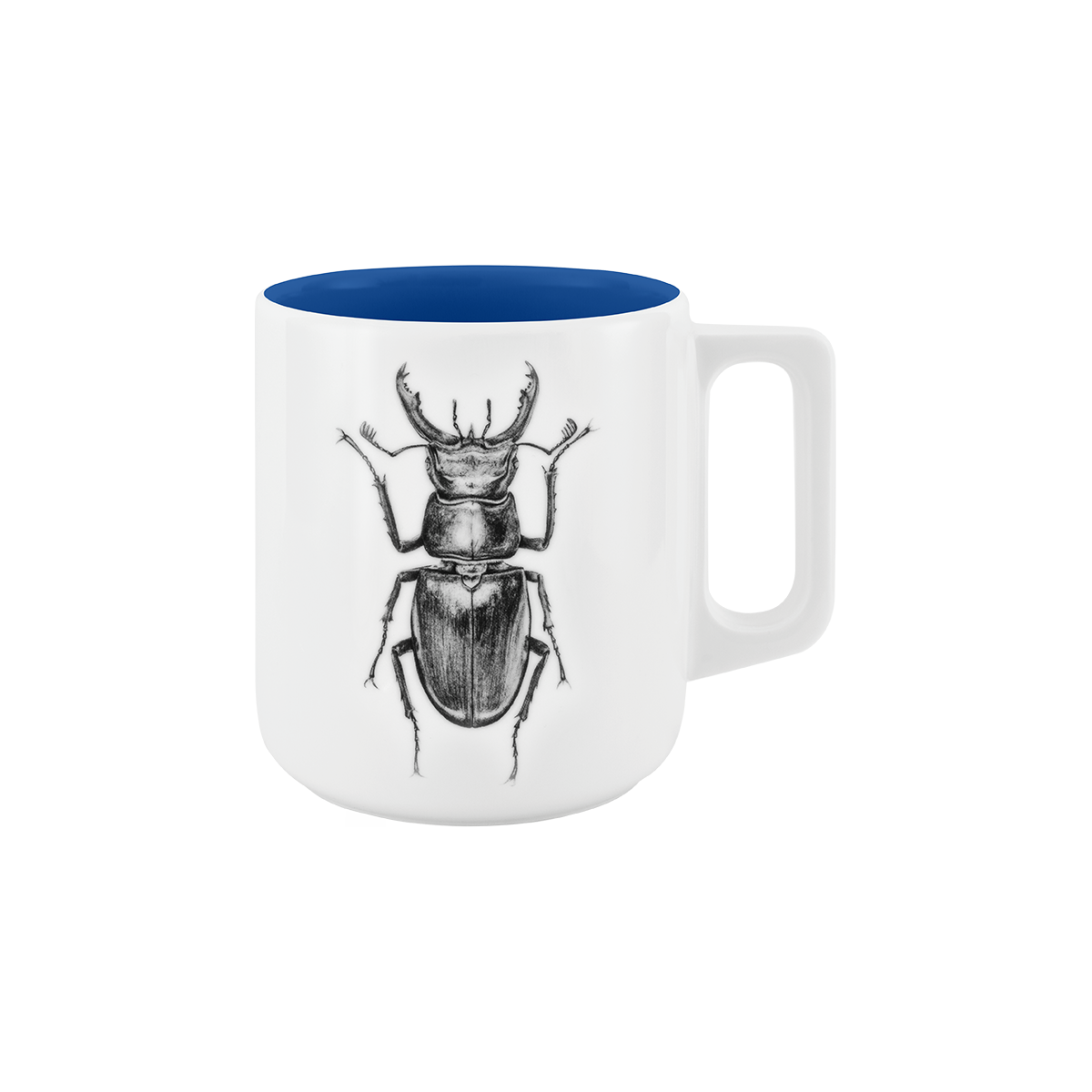 becher mit henkel . innen farbig . hirschkäfer .