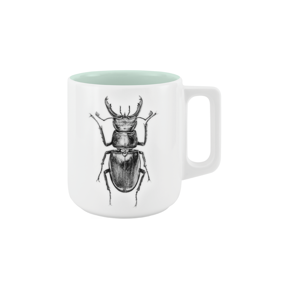 becher mit henkel . innen farbig . hirschkäfer .