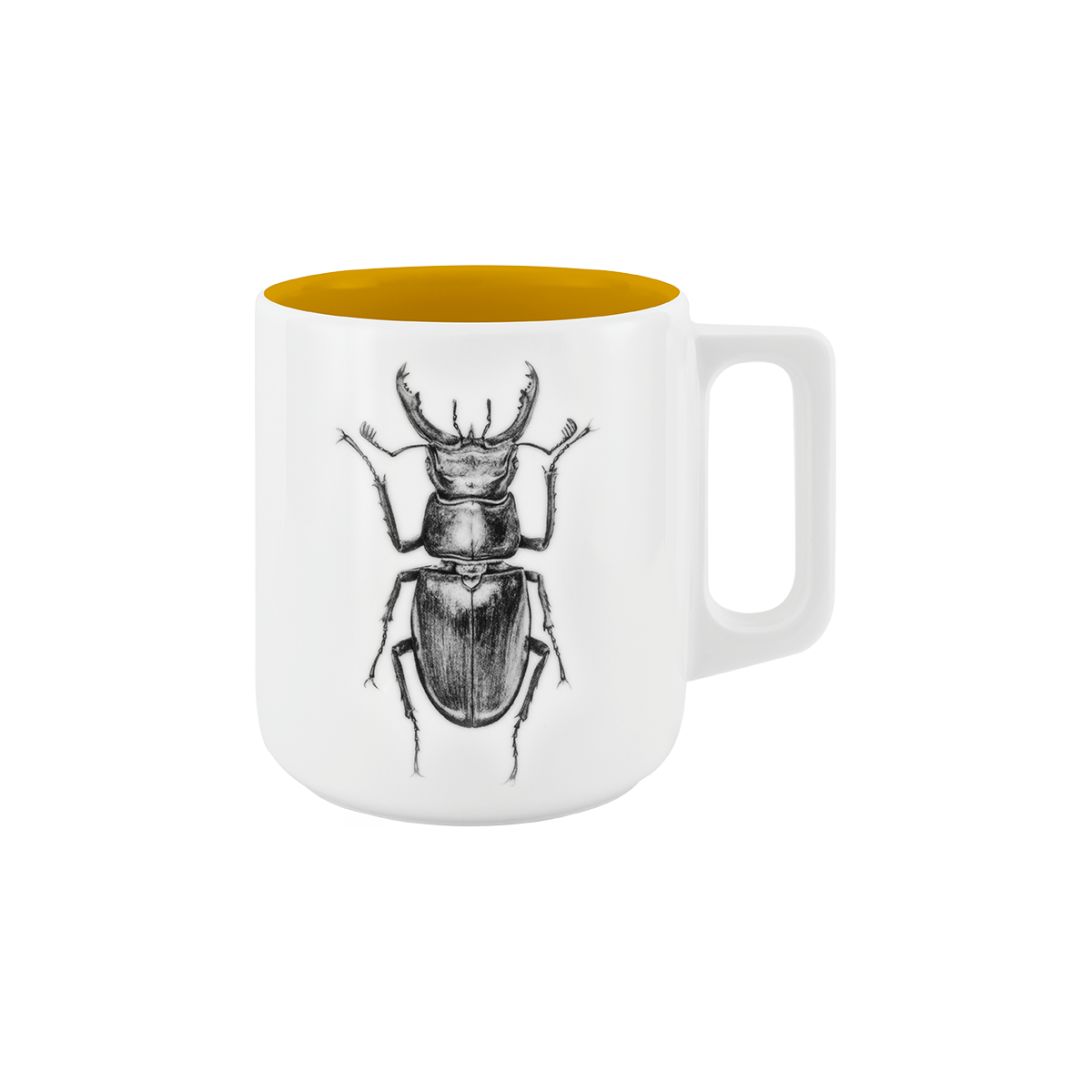 becher mit henkel . innen farbig . hirschkäfer .
