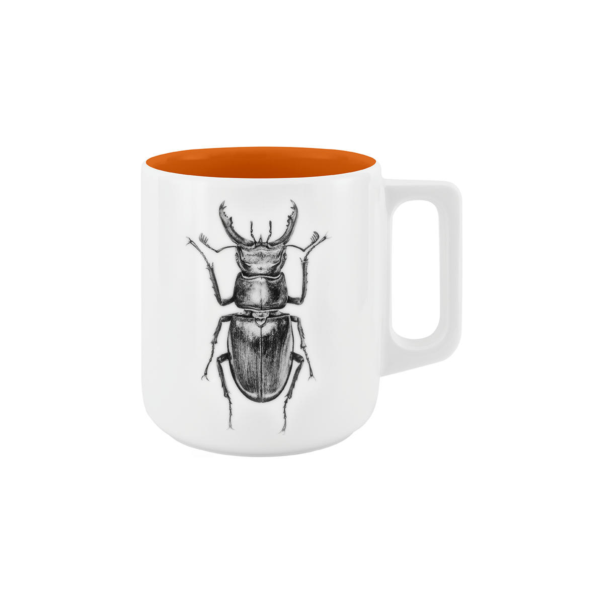 becher mit henkel . innen farbig . hirschkäfer .