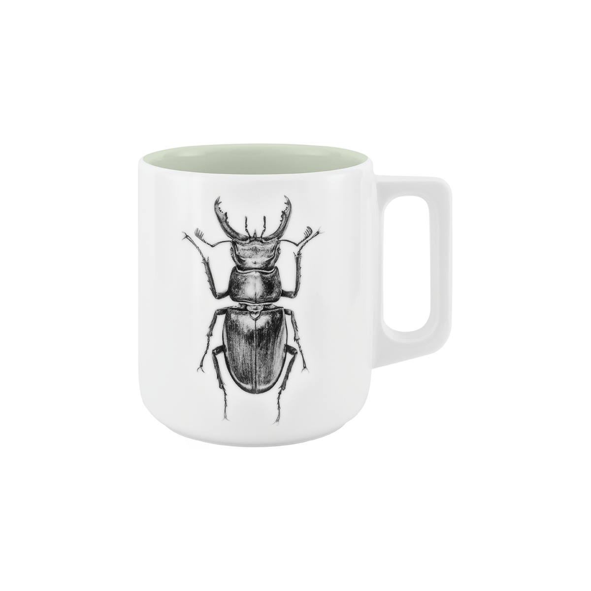 becher mit henkel . innen farbig . hirschkäfer .