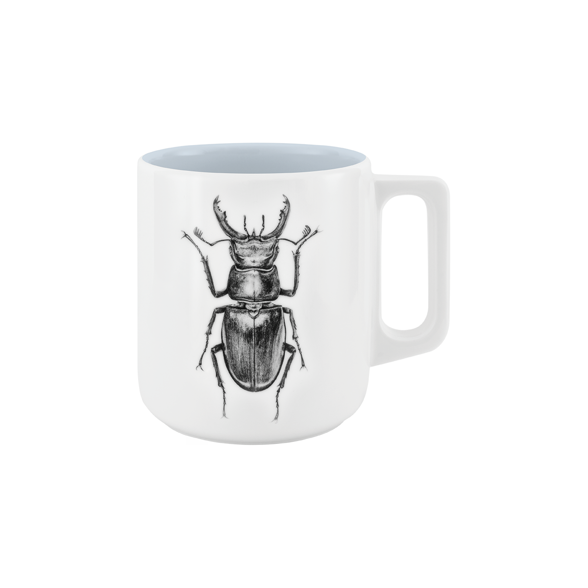 becher mit henkel . innen farbig . hirschkäfer .