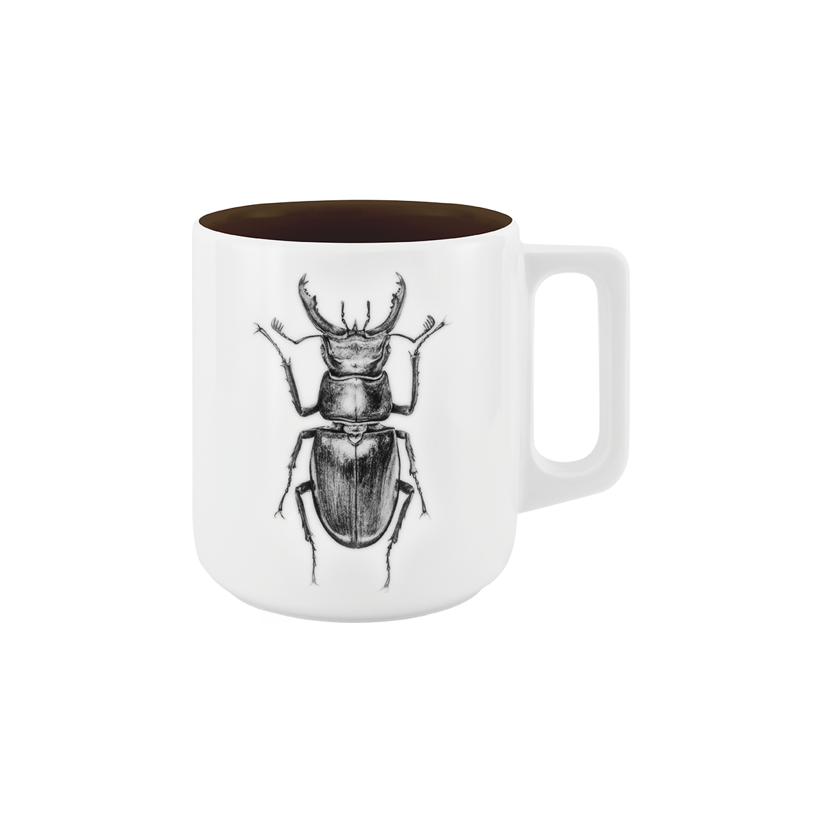 becher mit henkel . innen farbig . hirschkäfer .