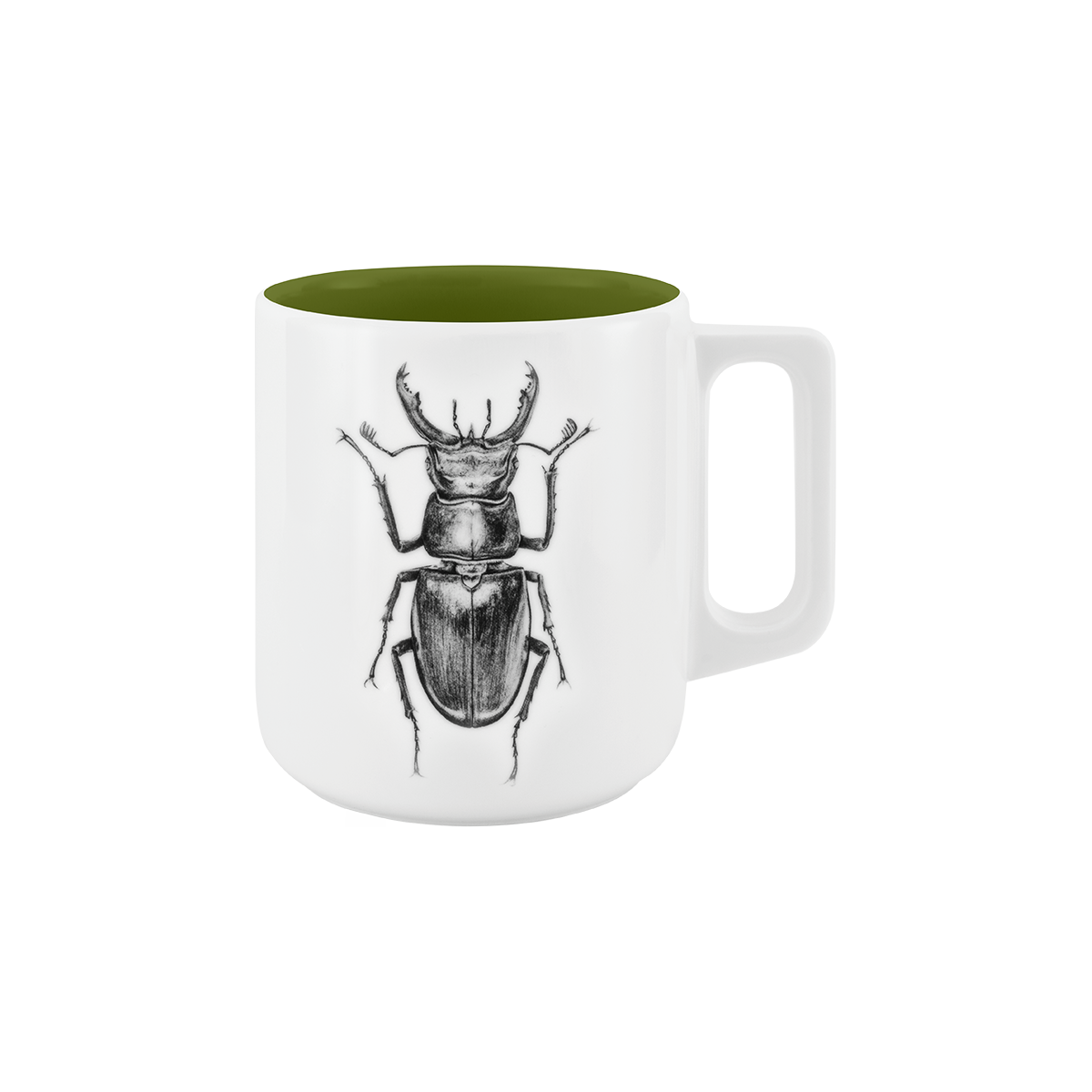 becher mit henkel . innen farbig . hirschkäfer .