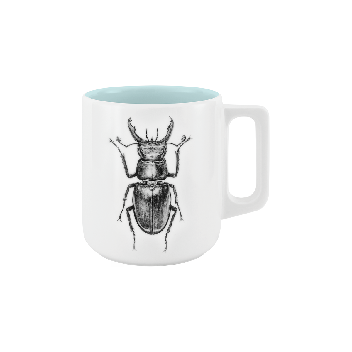 becher mit henkel . innen farbig . hirschkäfer .