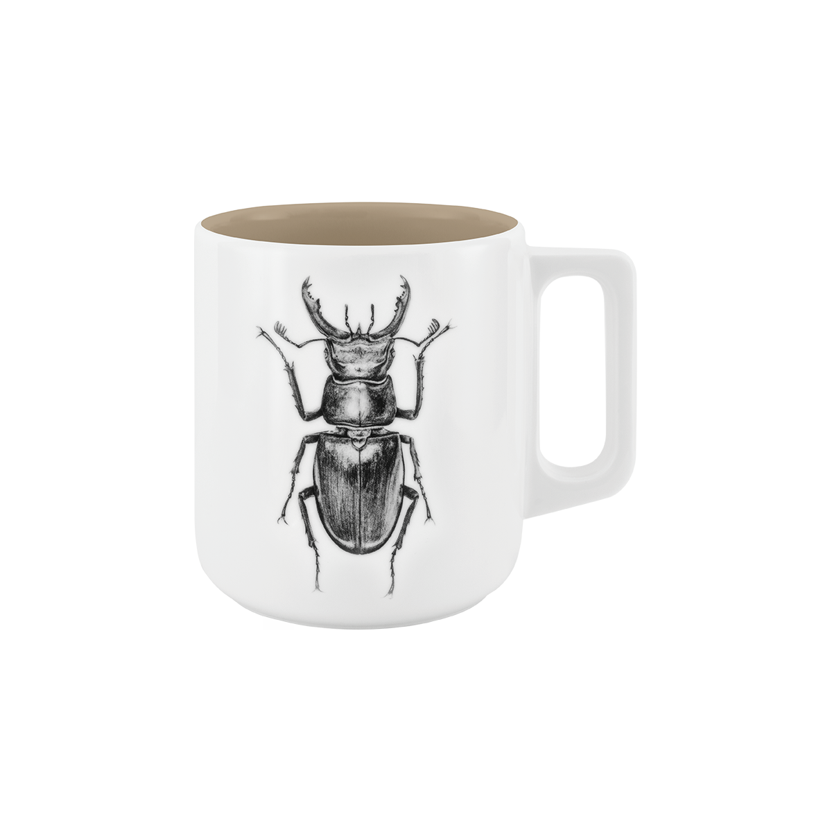 becher mit henkel . innen farbig . hirschkäfer .