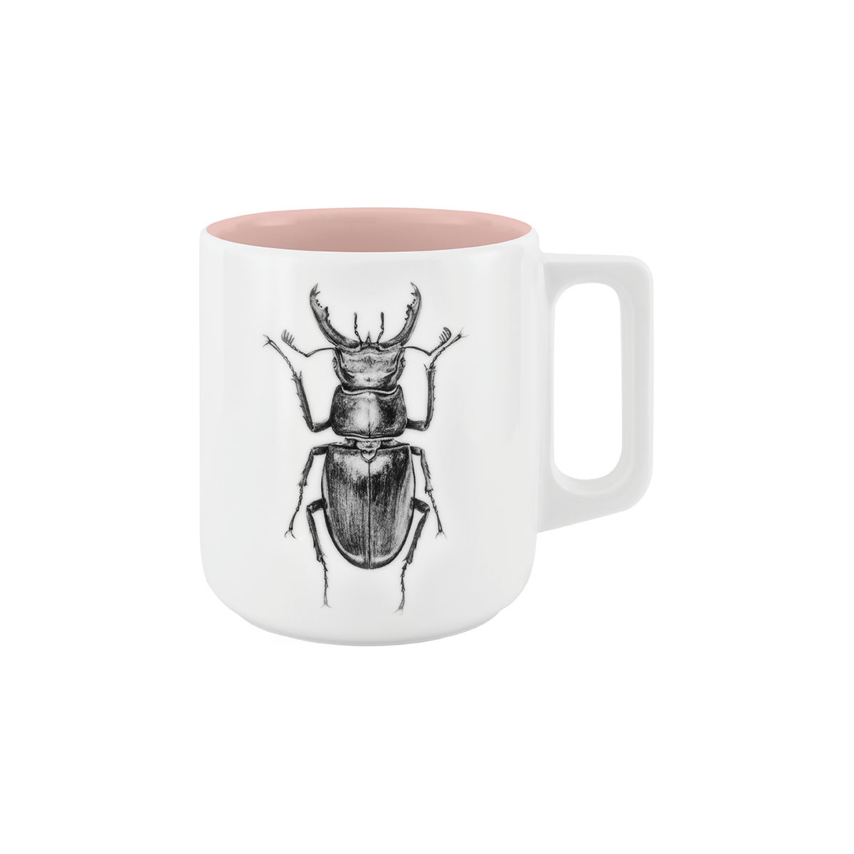 becher mit henkel . innen farbig . hirschkäfer .