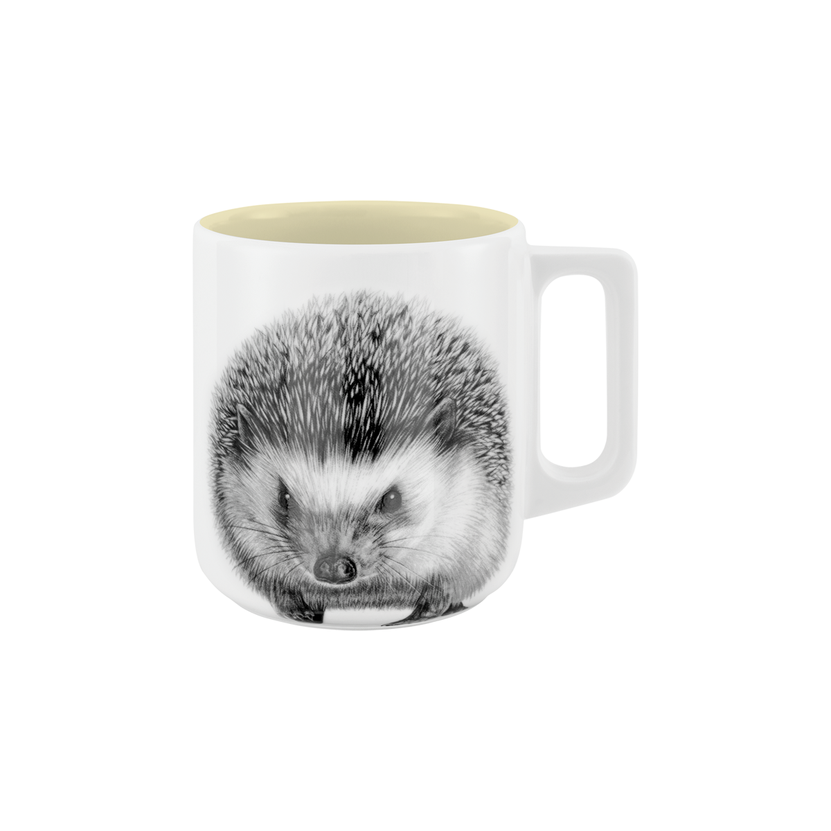 becher mit henkel . innen farbig . igel .