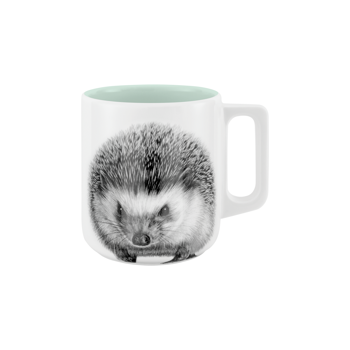 becher mit henkel . innen farbig . igel .