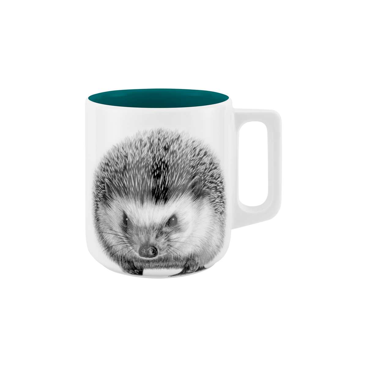 becher mit henkel . innen farbig . igel .
