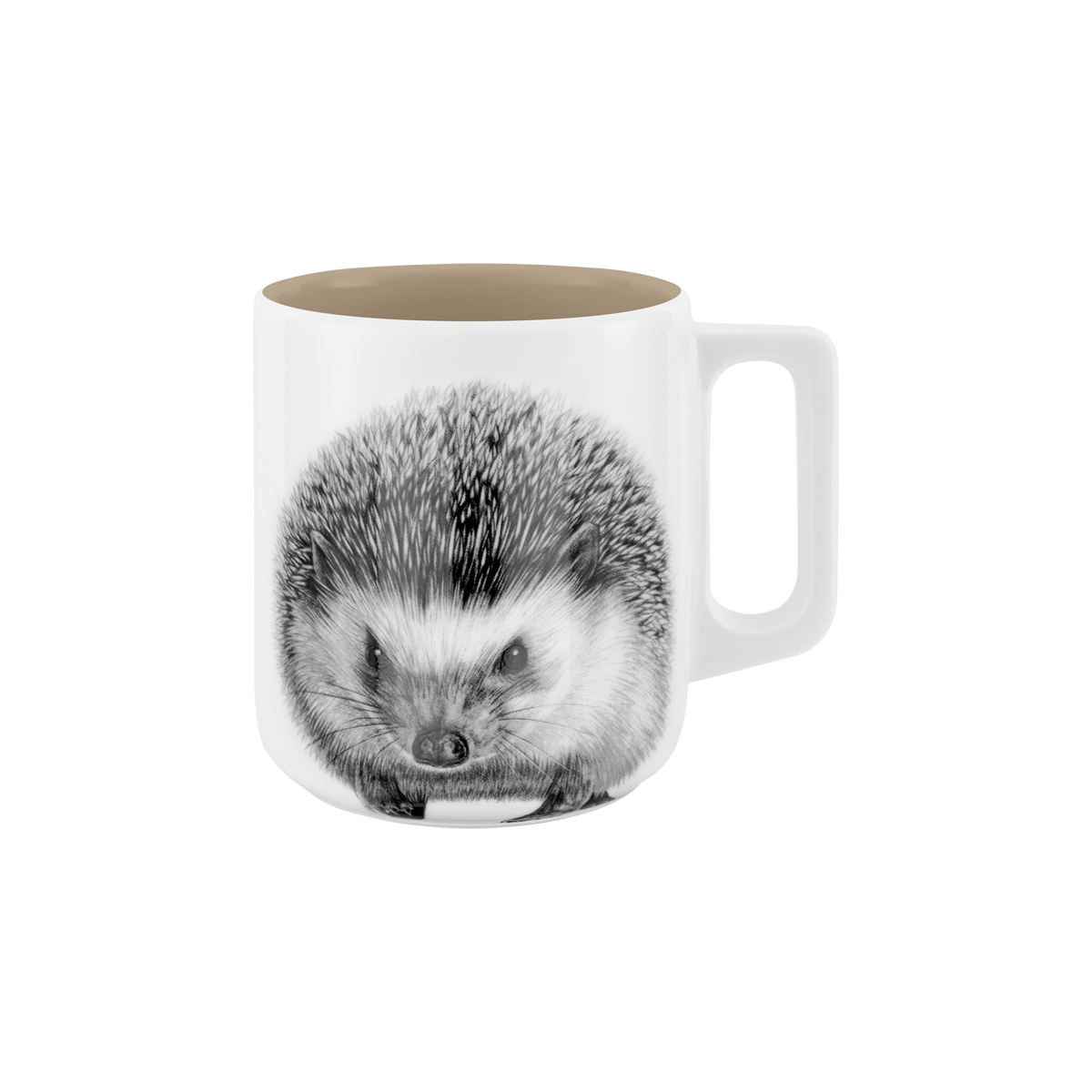 becher mit henkel . innen farbig . igel .
