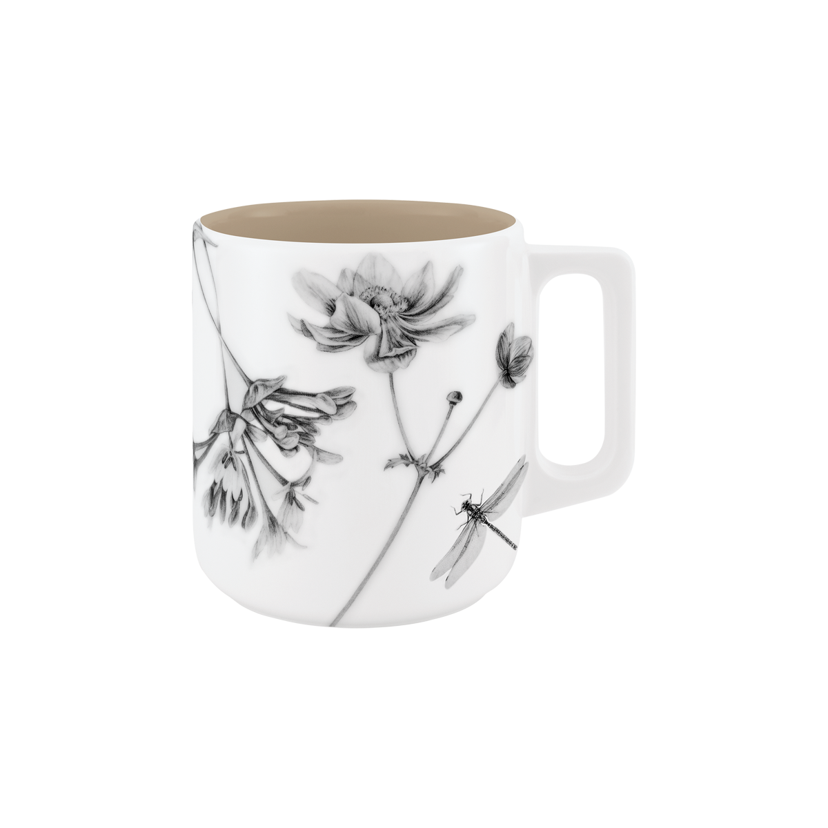 becher mit henkel 370 . innen farbig . im garten .