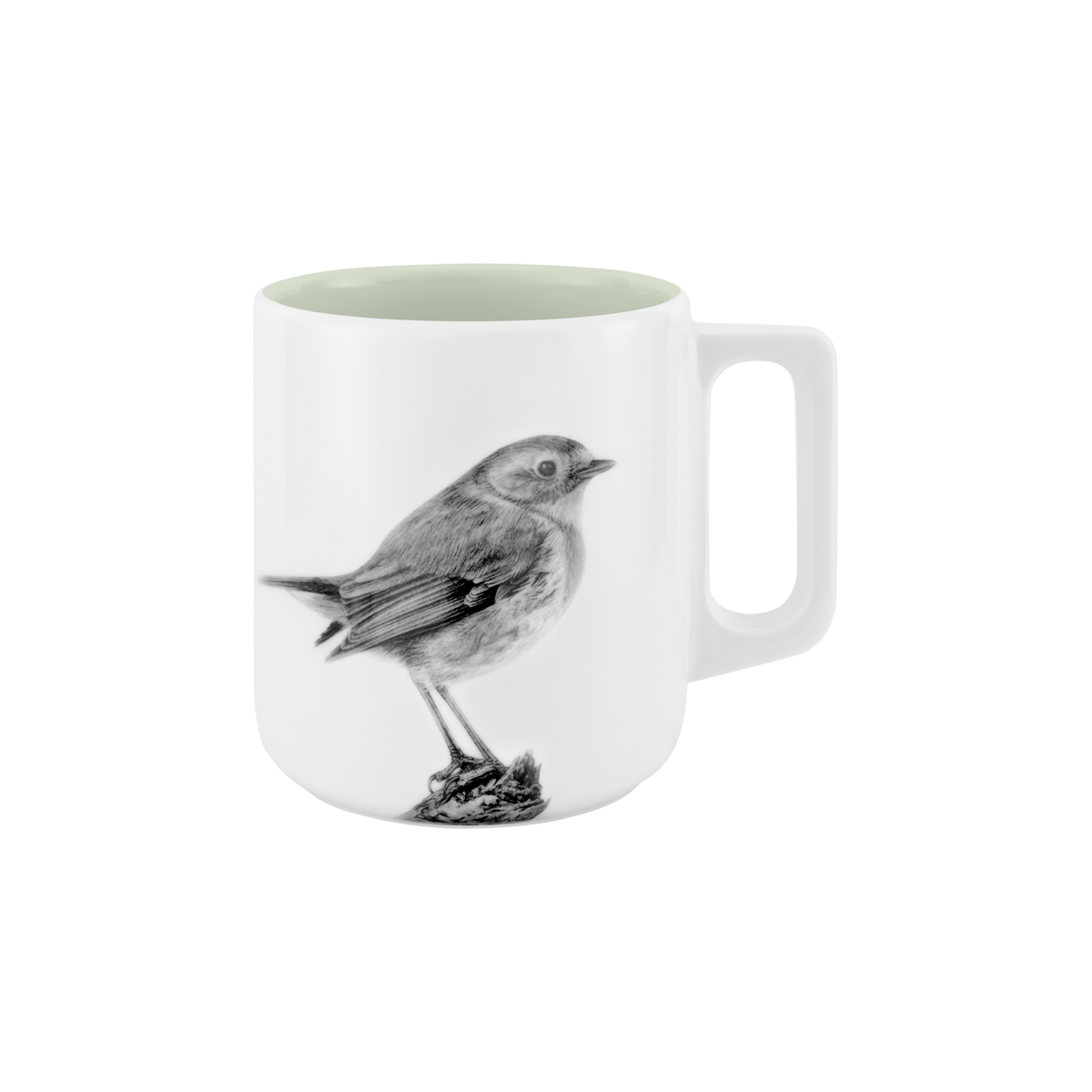 becher mit henkel 370 . innen farbig . rotkehlchen auf ast .