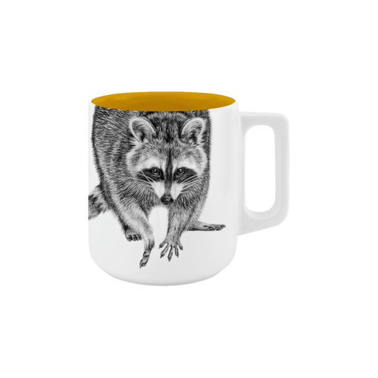 becher mit henkel . innen farbig . waschbär .