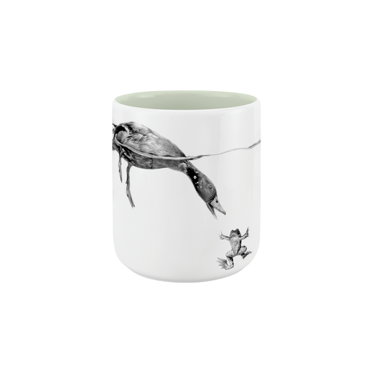 becher ohne henkel . innen farbig . ente grüßt frosch .