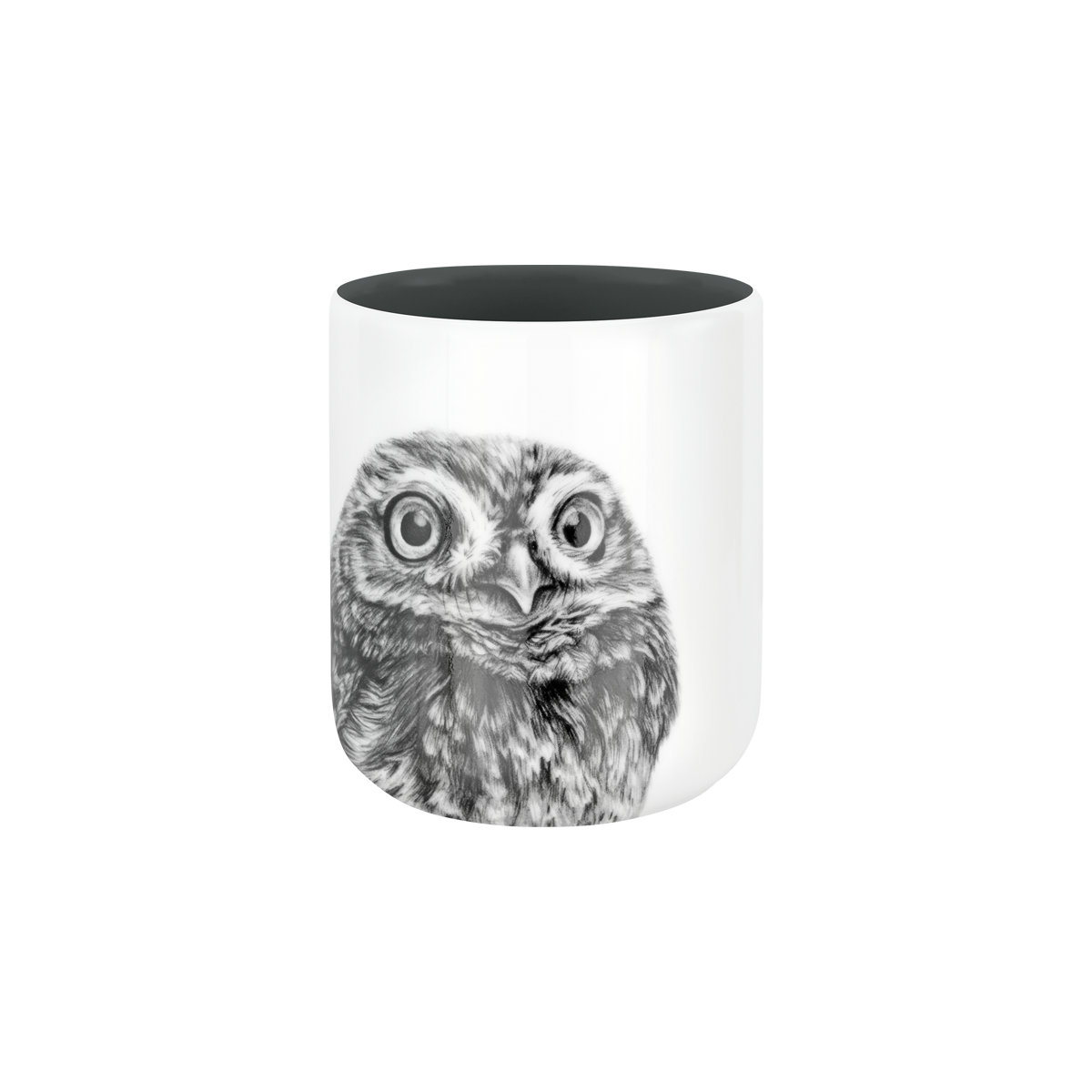 becher ohne henkel . innen farbig . eule .