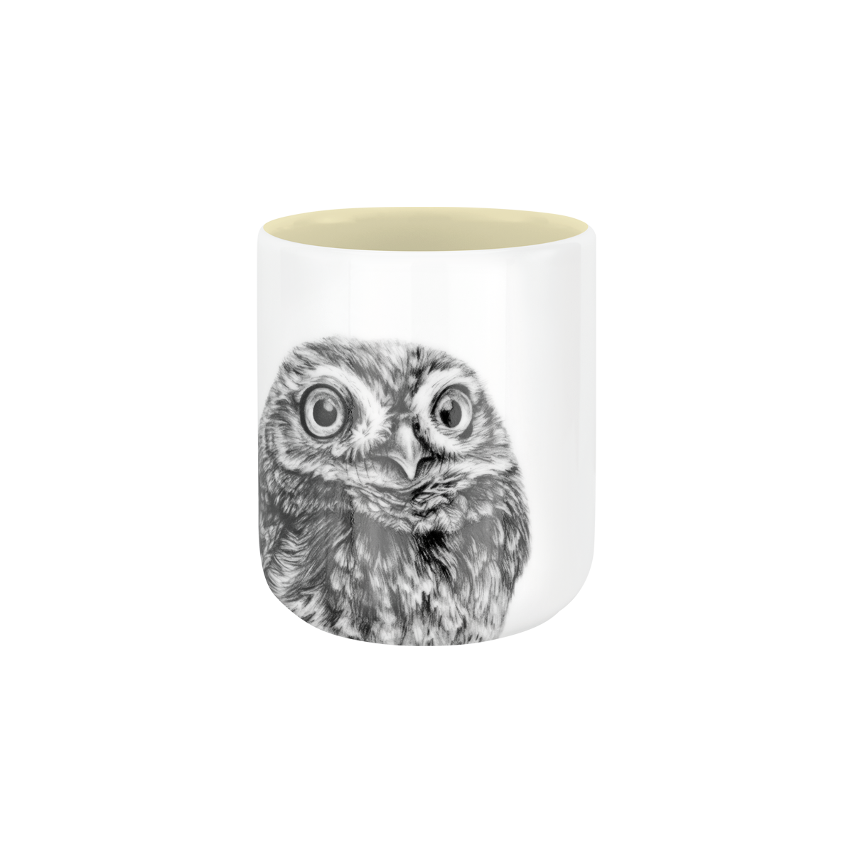 becher ohne henkel . innen farbig . eule .