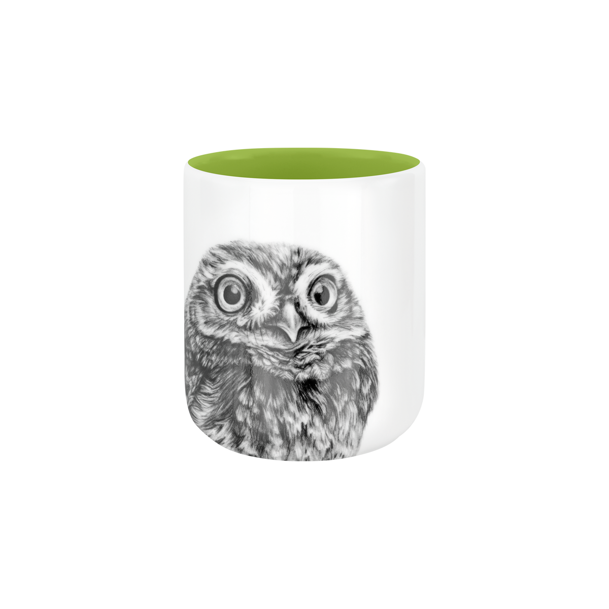 becher ohne henkel . innen farbig . eule .