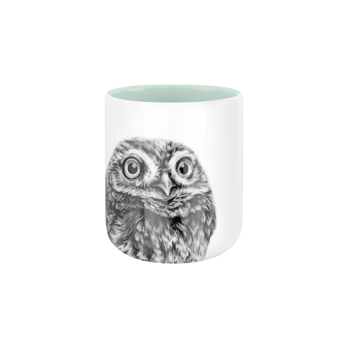 becher ohne henkel . innen farbig . eule .