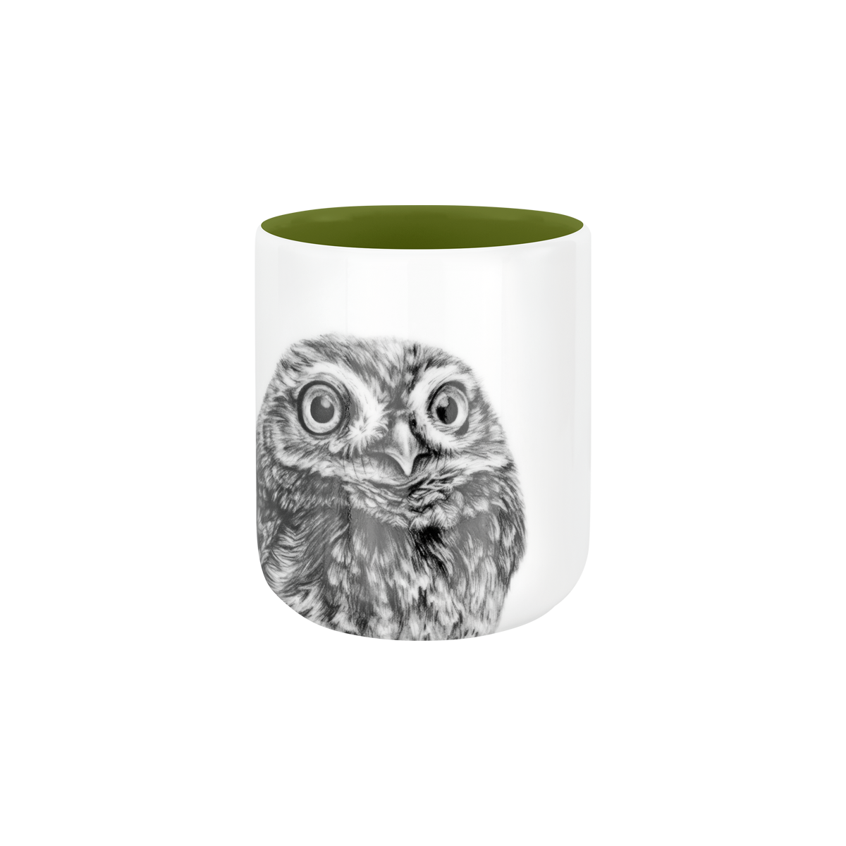 becher ohne henkel . innen farbig . eule .