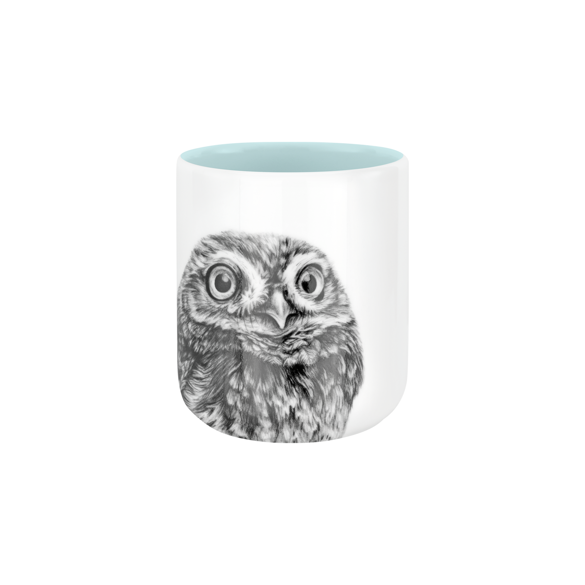 becher ohne henkel . innen farbig . eule .