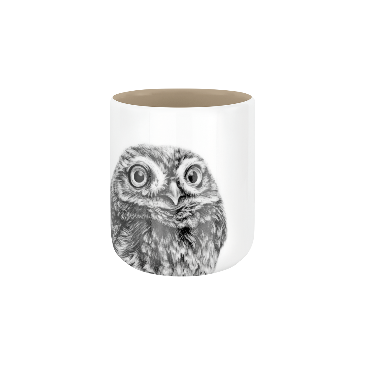 becher ohne henkel . innen farbig . eule .