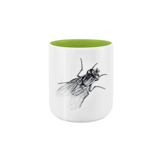 becher ohne henkel . innen farbig . fliege .