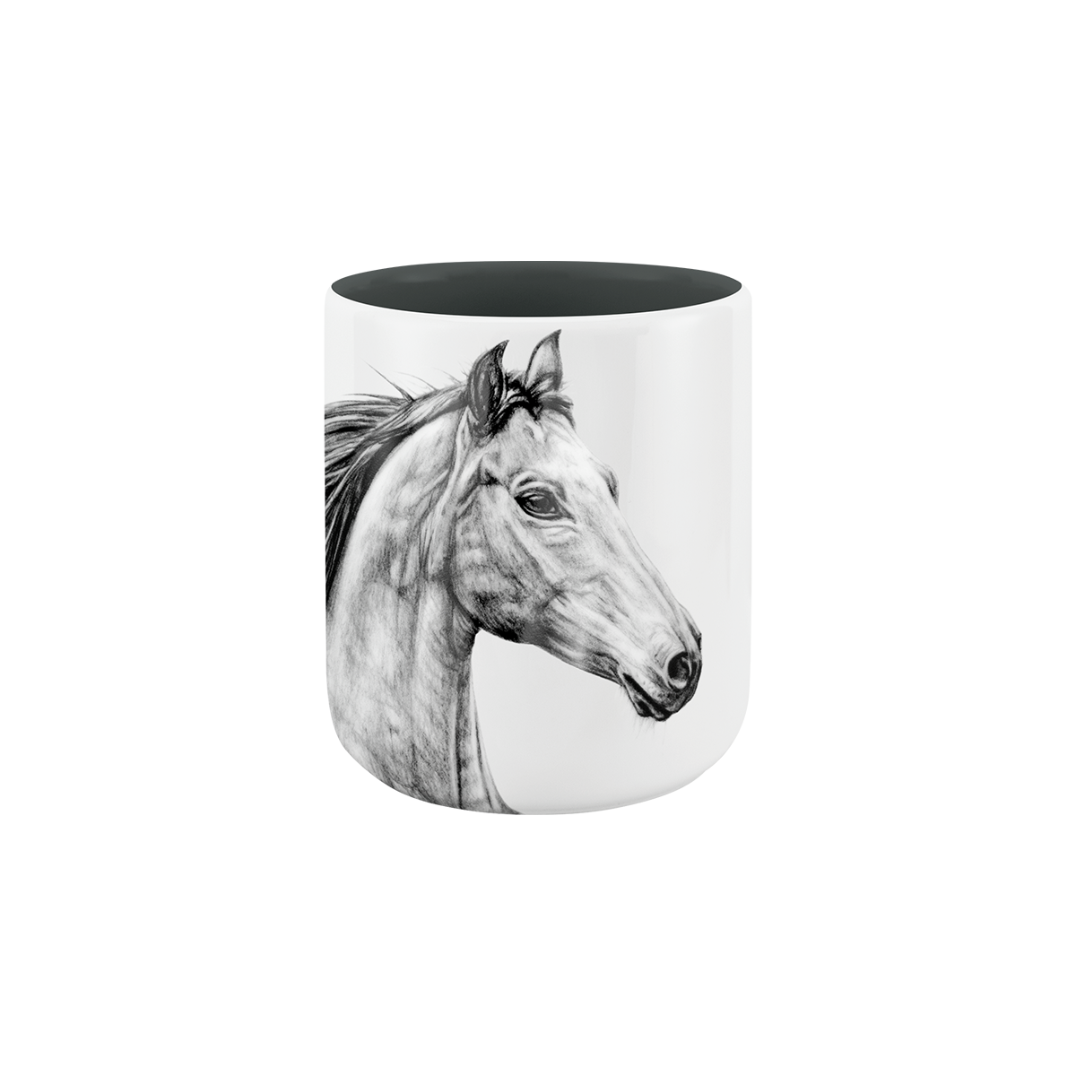 becher ohne henkel . innen farbig . pferd .