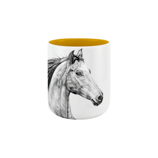 becher ohne henkel . innen farbig . pferd .