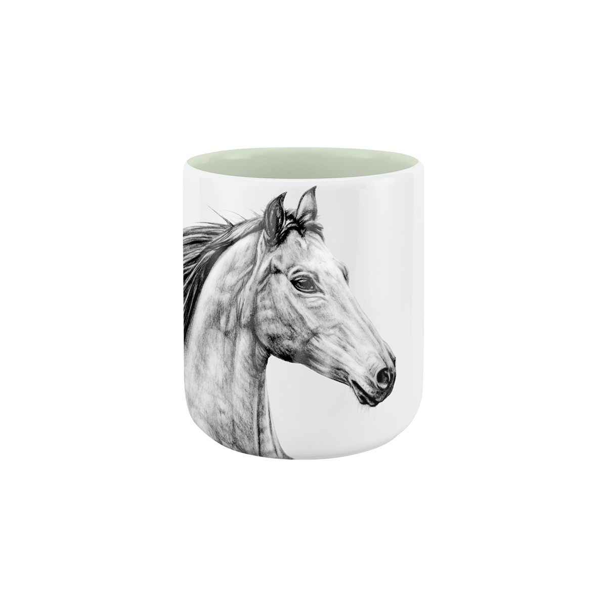 becher ohne henkel . innen farbig . pferd .